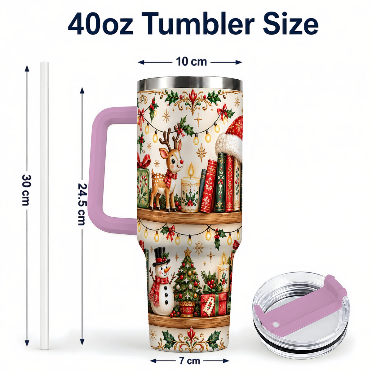 #pl[40oz|Pink] Christmas Books 40oz Tumbler, Winter Tumbler, Stainless Steel Travel Cup