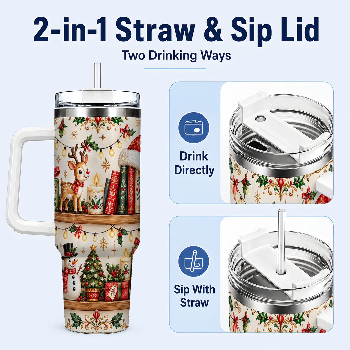 #pl[40oz|White] Christmas Books 40oz Tumbler, Winter Tumbler, Stainless Steel Travel Cup