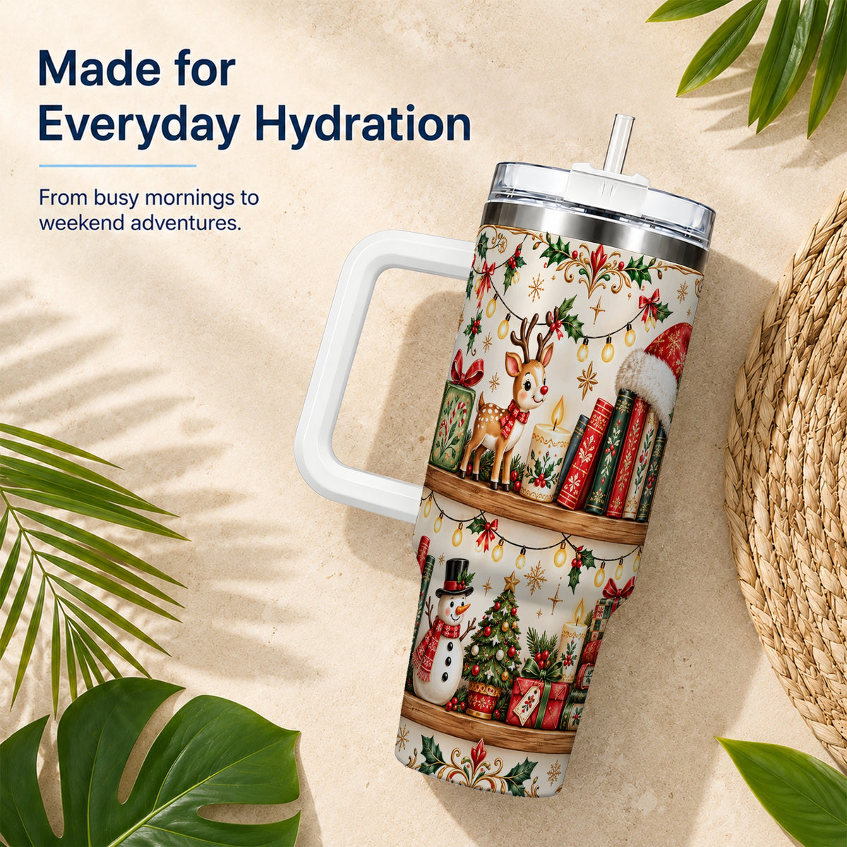 Christmas Books 40oz Tumbler, Winter Tumbler, Stainless Steel Travel Cup