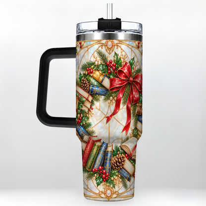 #pl[40oz|Black] Christmas Wreath 40oz Tumbler, Reader Tumbler, Stainless Steel Travel Cup