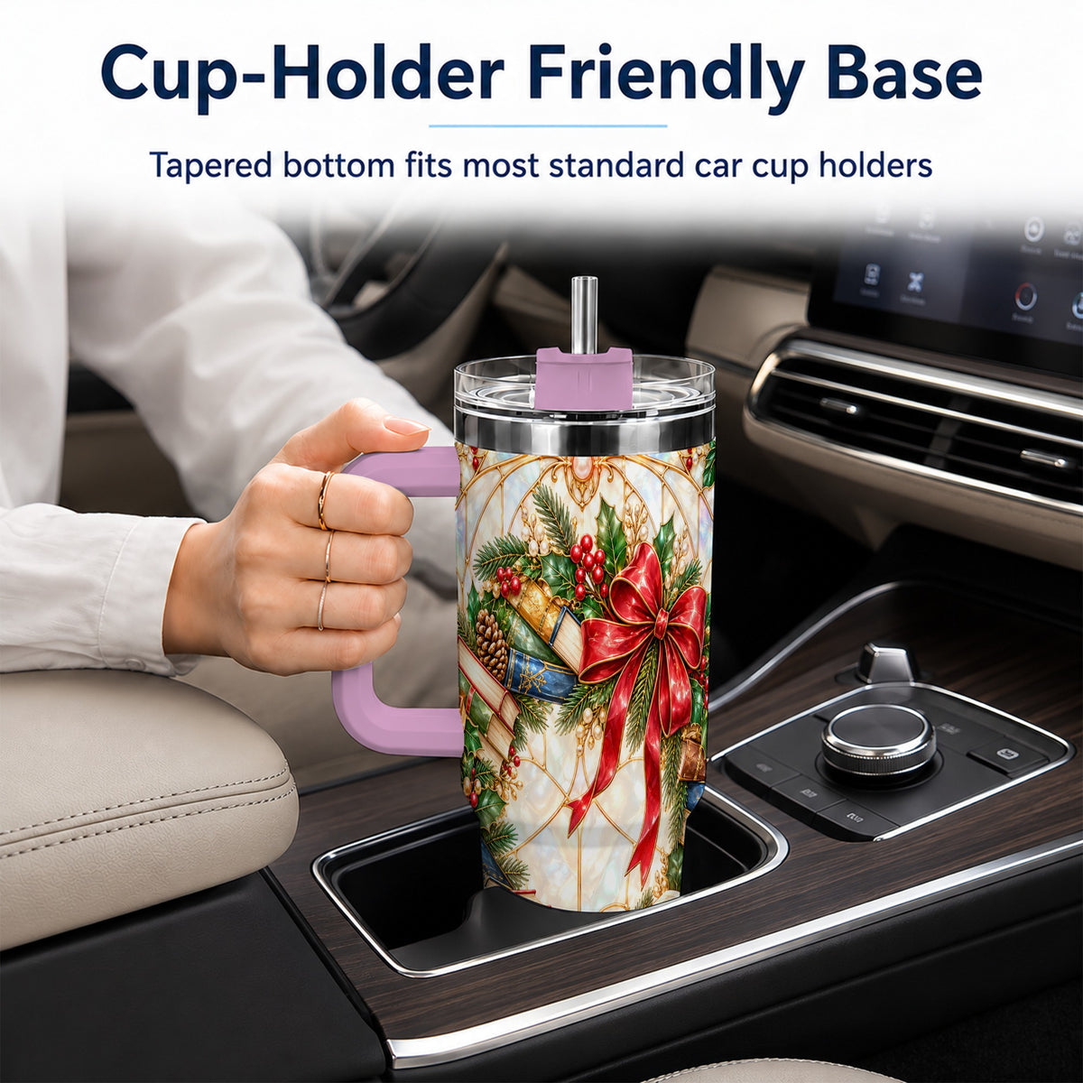 #pl[40oz|Pink] Christmas Wreath 40oz Tumbler, Reader Tumbler, Stainless Steel Travel Cup