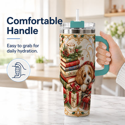#pl[40oz|Green] Christmas Dog Books 40oz Tumbler, Cozy Tumbler, Stainless Steel Travel Cup