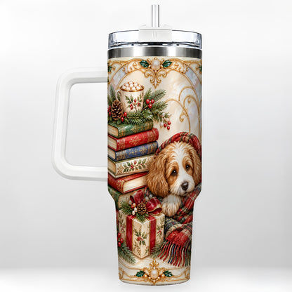 Christmas Dog Books 40oz Tumbler, Cozy Tumbler, Stainless Steel Travel Cup