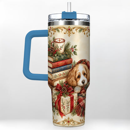 #pl[40oz|Blue] Christmas Dog Books 40oz Tumbler, Puppy Theme Steel Travel Cup