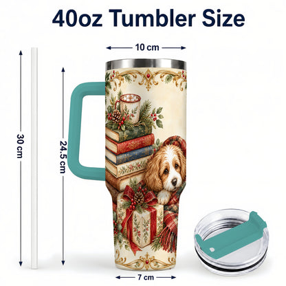 #pl[40oz|Green] Christmas Dog Books 40oz Tumbler, Puppy Theme Steel Travel Cup