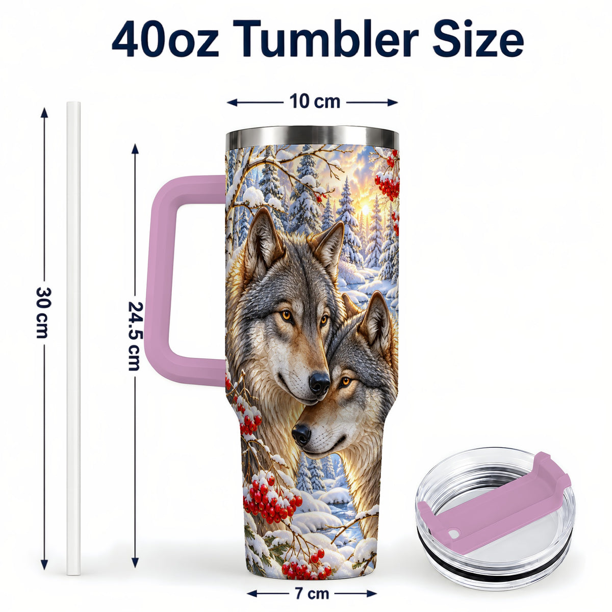 #pl[40oz|Pink] Winter Wolves 40oz Tumbler, Snow Forest Steel Travel Cup