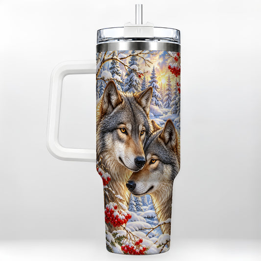 Winter Wolves 40oz Tumbler, Snow Forest Steel Travel Cup