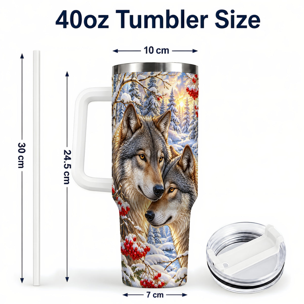 #pl[40oz|White] Winter Wolves 40oz Tumbler, Snow Forest Steel Travel Cup