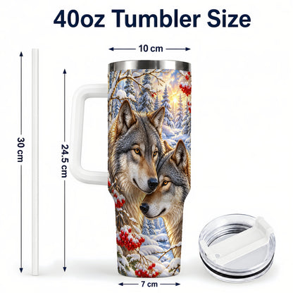 #pl[40oz|White] Winter Wolves 40oz Tumbler, Snow Forest Steel Travel Cup