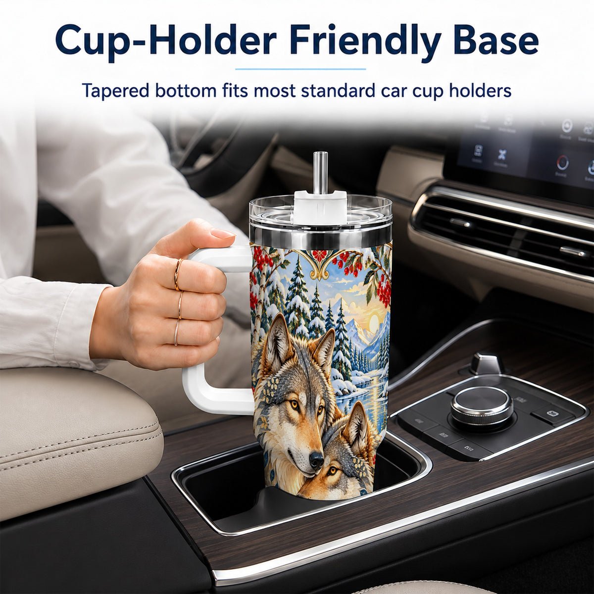 Winter Wolf Pair 40oz Tumbler, Snowy Forest Steel Travel Cup