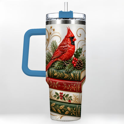 #pl[40oz|Blue] Cardinal Books 40oz Tumbler, Holiday Bird Steel Travel Cup