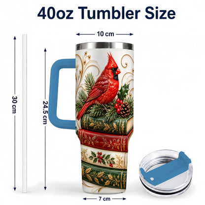 #pl[40oz|Blue] Cardinal Books 40oz Tumbler, Holiday Bird Steel Travel Cup