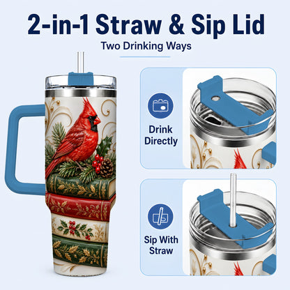 #pl[40oz|Blue] Cardinal Books 40oz Tumbler, Holiday Bird Steel Travel Cup