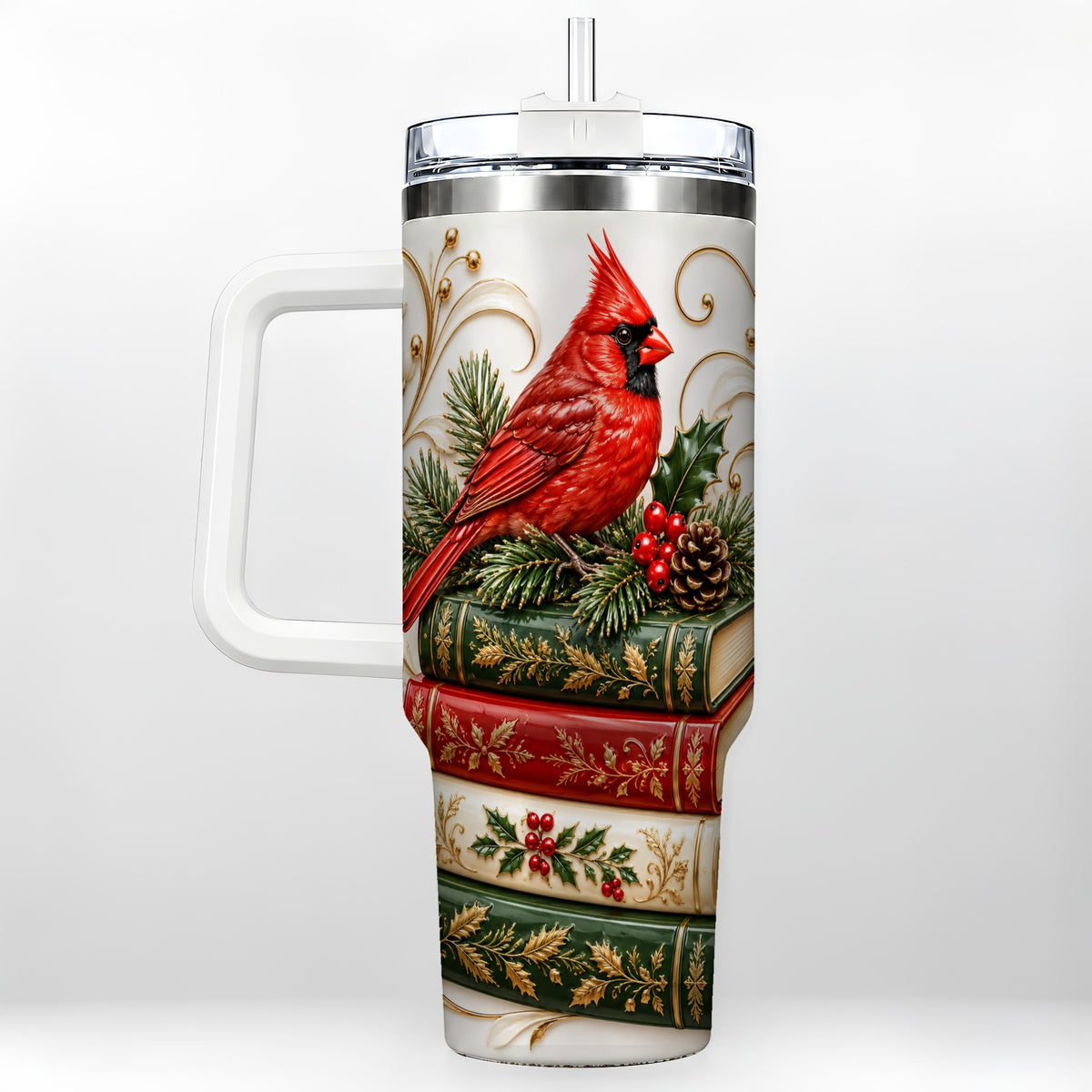 Cardinal Books 40oz Tumbler, Holiday Bird Steel Travel Cup