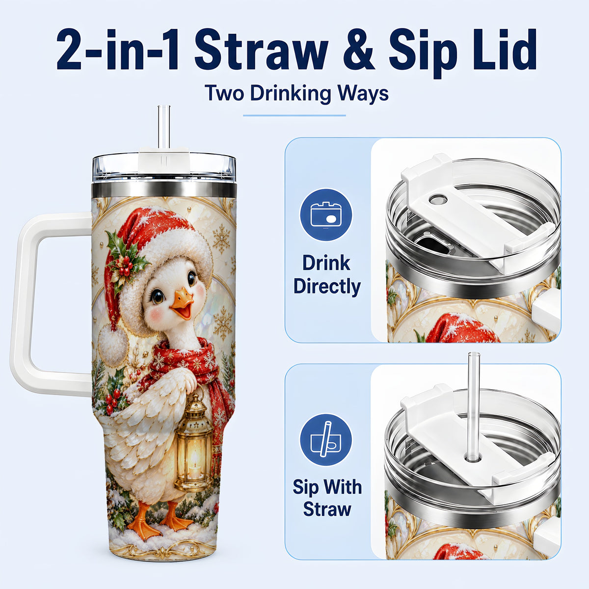 #pl[40oz|White] Goose Tumbler 40oz, Christmas Lantern Tumbler, Stainless Steel Travel Cup