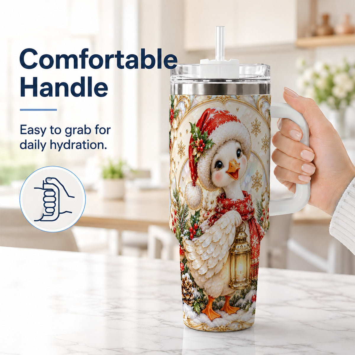 #pl[40oz|White] Goose Tumbler 40oz, Christmas Lantern Tumbler, Stainless Steel Travel Cup