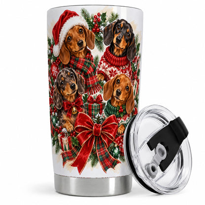 Christmas Dachshund Tumbler, 20oz Stainless Steel Holiday Drinkware
