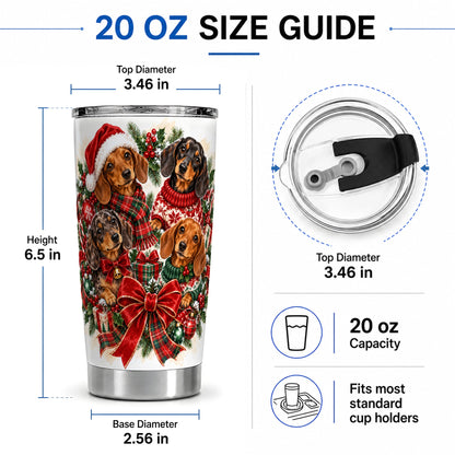 #pl[20oz|Steel] Christmas Dachshund Tumbler, 20oz Stainless Steel Holiday Drinkware