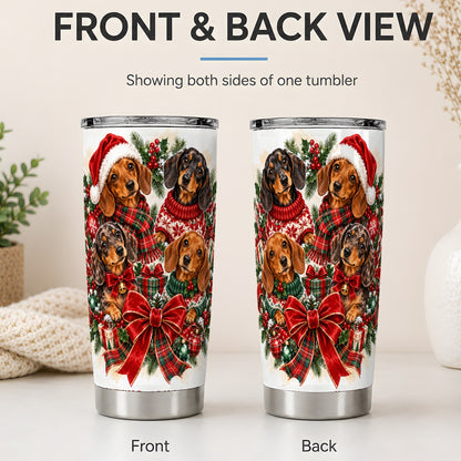 #pl[20oz|Steel] Christmas Dachshund Tumbler, 20oz Stainless Steel Holiday Drinkware