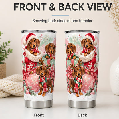 #pl[20oz|Steel] Christmas Dachshund Puppies Tumbler, 20oz Stainless Steel Drinkware