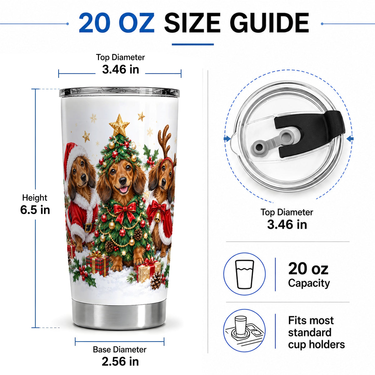 #pl[20oz|Steel] Christmas Dachshund Trio Tumbler, 20oz Stainless Steel Drinkware