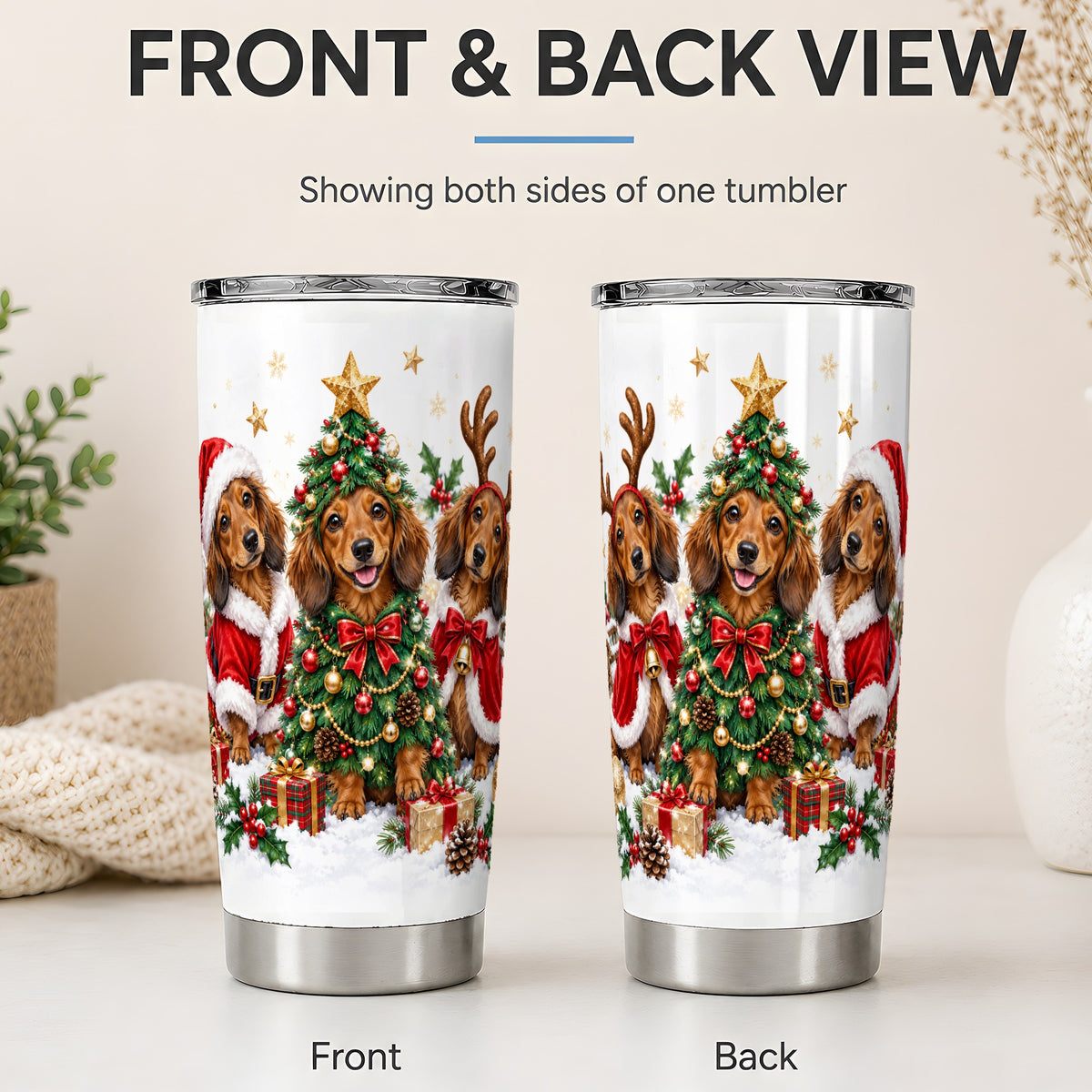#pl[20oz|Steel] Christmas Dachshund Trio Tumbler, 20oz Stainless Steel Drinkware