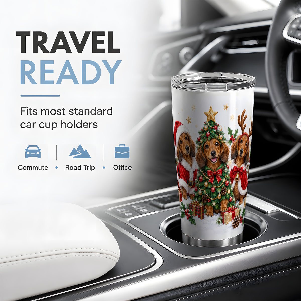 Christmas Dachshund Trio Tumbler, 20oz Stainless Steel Drinkware