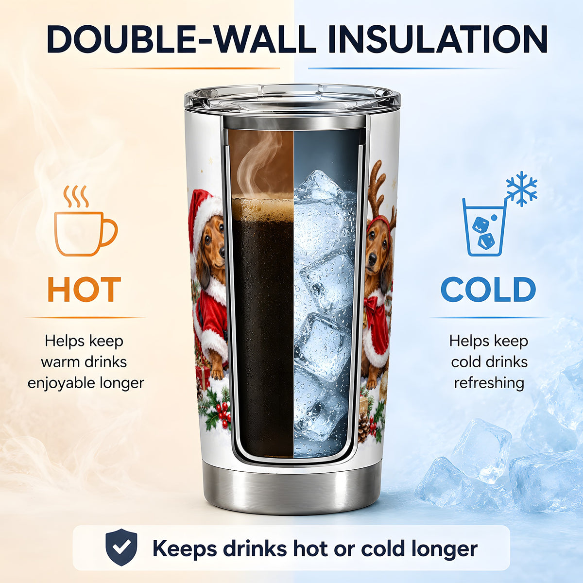 Christmas Dachshund Trio Tumbler, 20oz Stainless Steel Drinkware