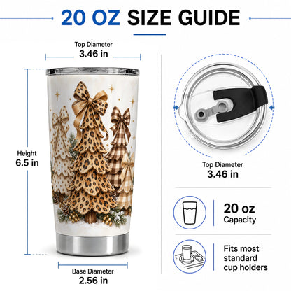 #pl[20oz|Steel] Leopard Print Christmas Trees Tumbler, 20oz Stainless Steel Drinkware