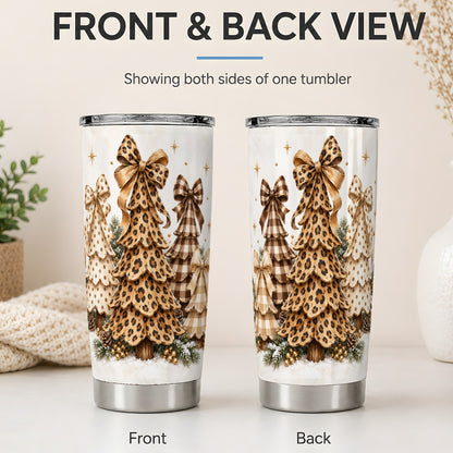 #pl[20oz|Steel] Leopard Print Christmas Trees Tumbler, 20oz Stainless Steel Drinkware
