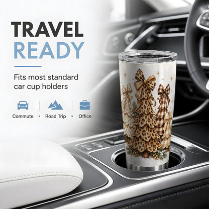 Leopard Print Christmas Trees Tumbler, 20oz Stainless Steel Drinkware