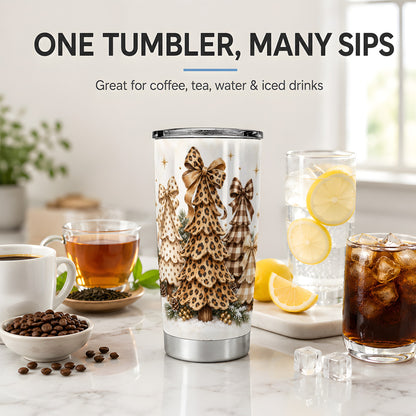 Leopard Print Christmas Trees Tumbler, 20oz Stainless Steel Drinkware