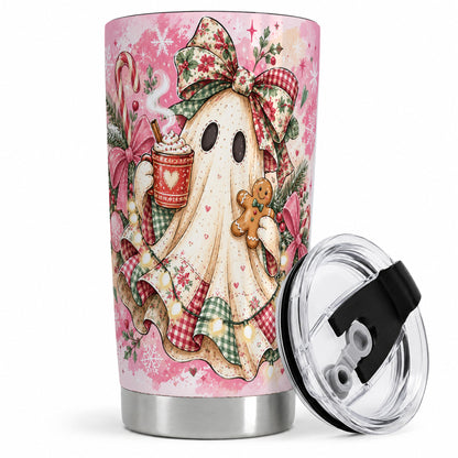 Cute Christmas Ghost Tumbler, 20oz Stainless Steel Holiday Drinkware