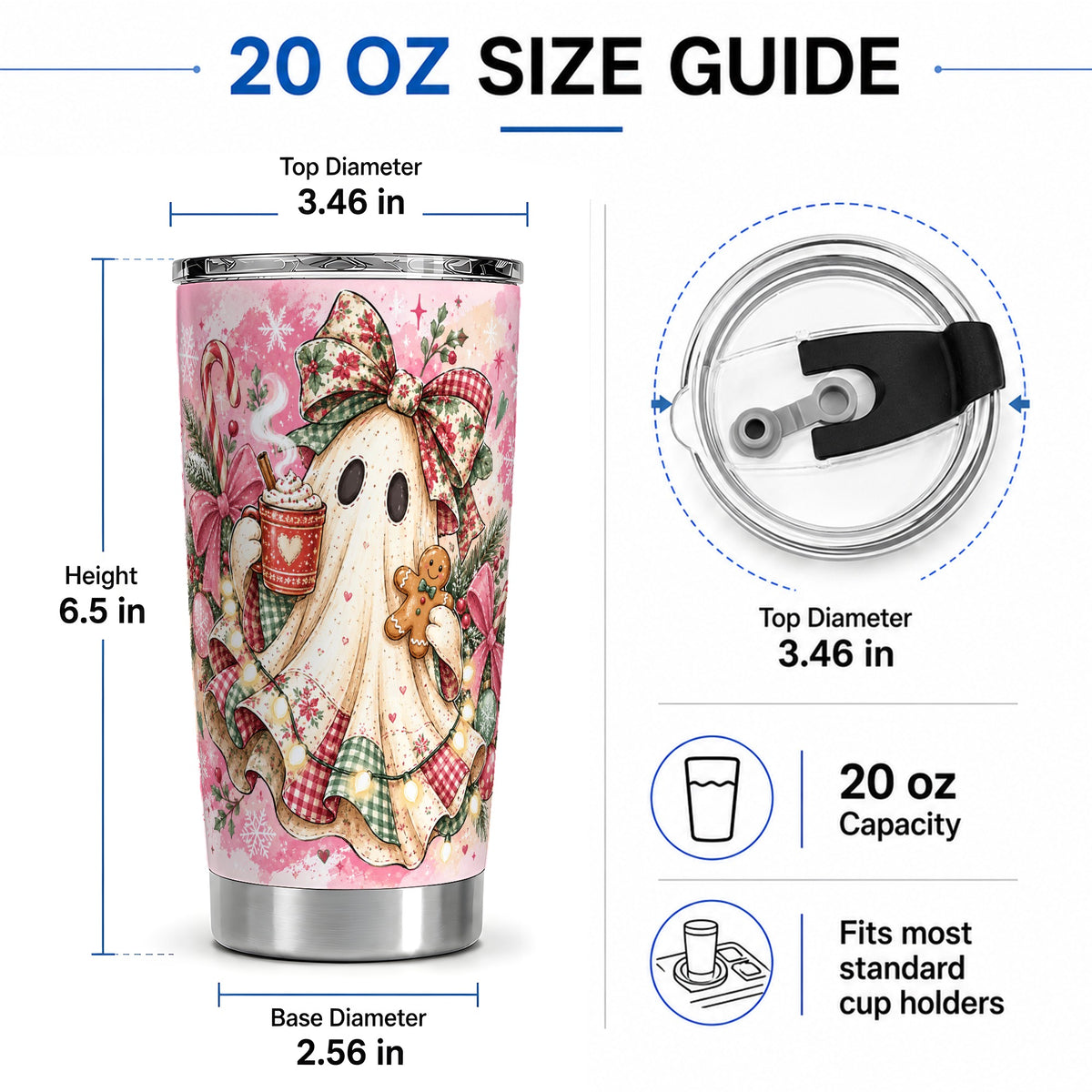 #pl[20oz|Steel] Cute Christmas Ghost Tumbler, 20oz Stainless Steel Holiday Drinkware