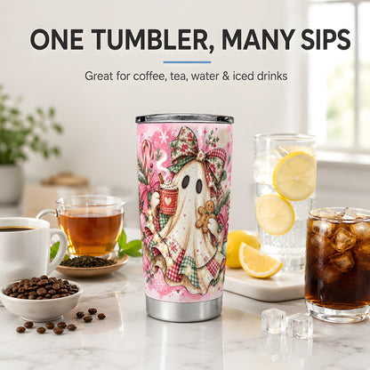 Cute Christmas Ghost Tumbler, 20oz Stainless Steel Holiday Drinkware