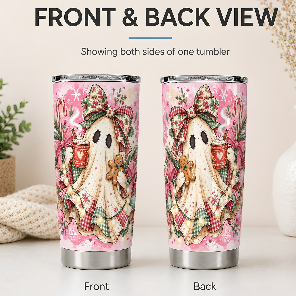 #pl[20oz|Steel] Cute Christmas Ghost Tumbler, 20oz Stainless Steel Holiday Drinkware