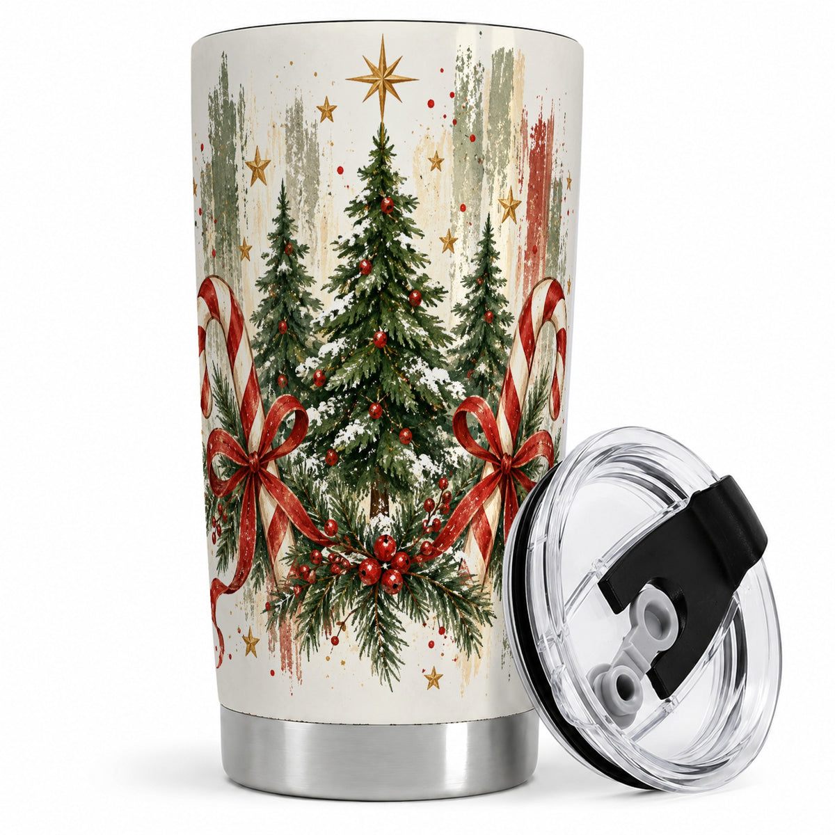 Rustic Christmas Trees Tumbler, 20oz Stainless Steel Holiday Drinkware