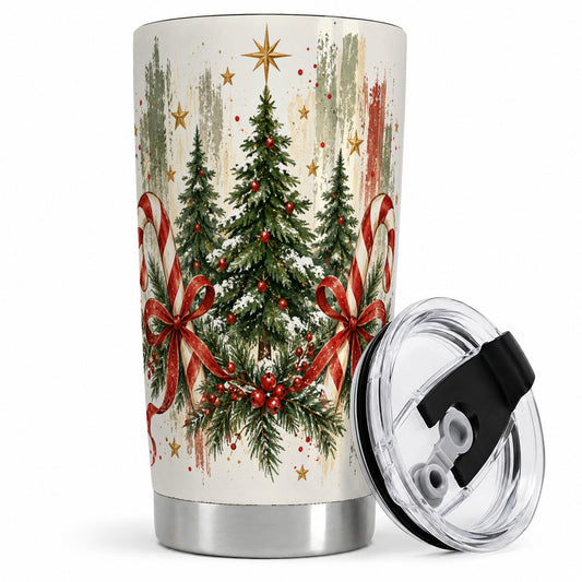 Rustic Christmas Trees Tumbler, 20oz Stainless Steel Holiday Drinkware