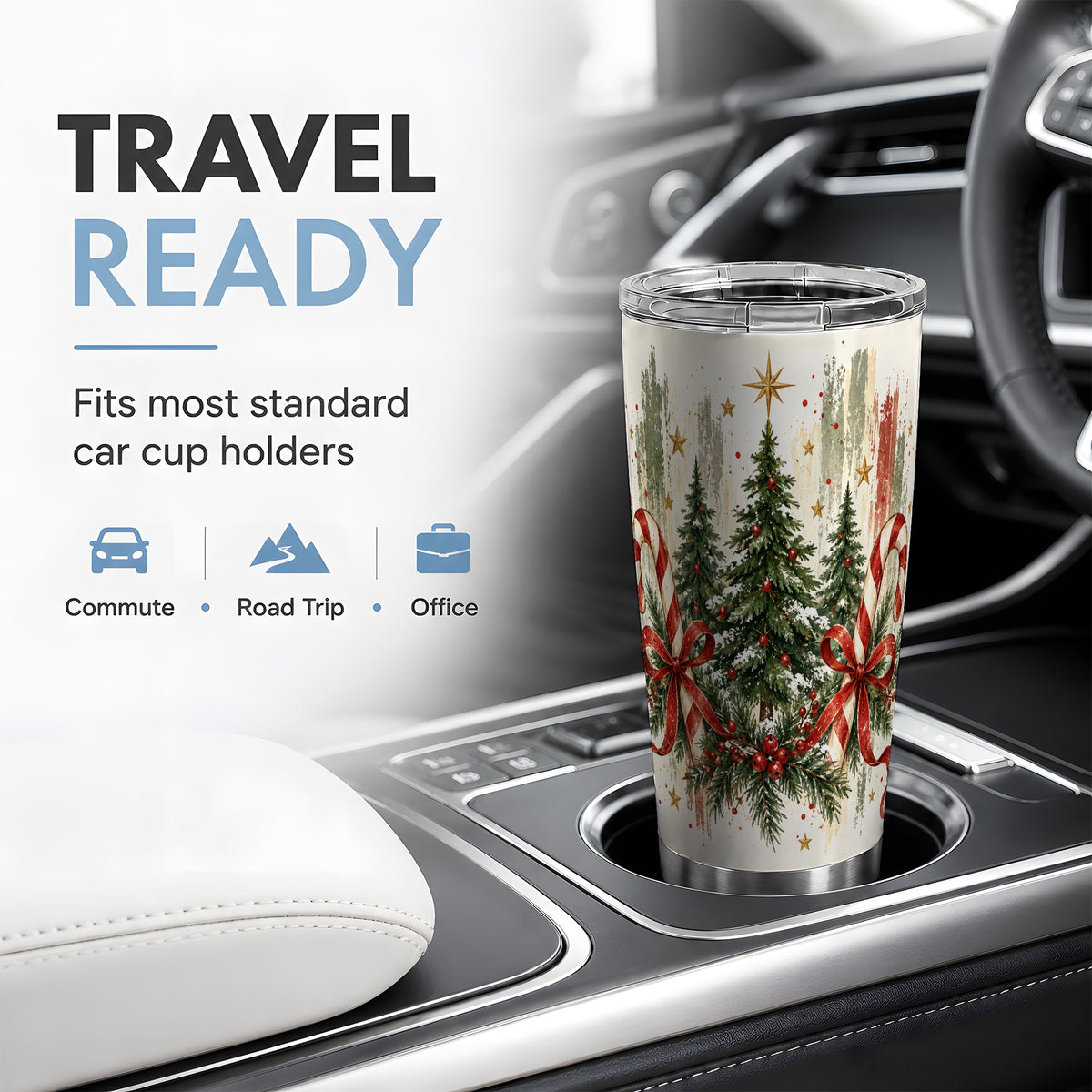 Rustic Christmas Trees Tumbler, 20oz Stainless Steel Holiday Drinkware