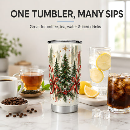 Rustic Christmas Trees Tumbler, 20oz Stainless Steel Holiday Drinkware