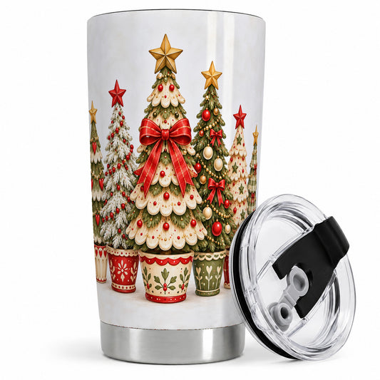 Potted Christmas Trees Tumbler, 20oz Stainless Steel Holiday Drinkware