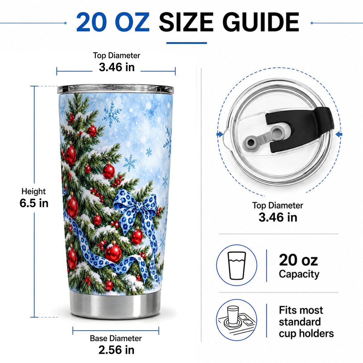 #pl[20oz|Steel] Blue Leopard Bow Christmas Tree Tumbler, 20oz Stainless Steel Drinkware