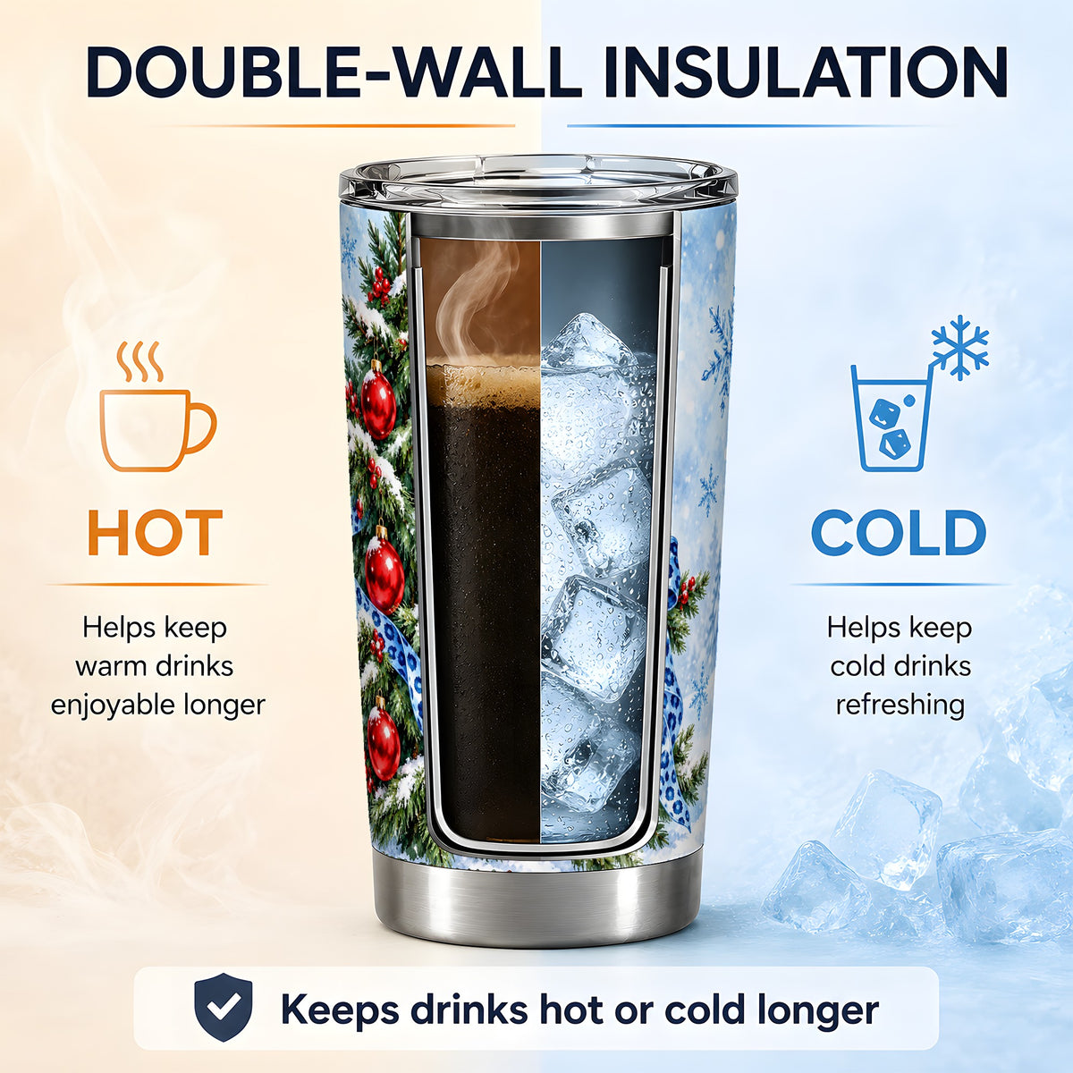 Blue Leopard Bow Christmas Tree Tumbler, 20oz Stainless Steel Drinkware