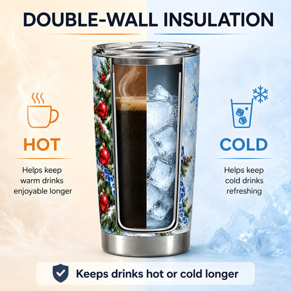 Blue Leopard Bow Christmas Tree Tumbler, 20oz Stainless Steel Drinkware