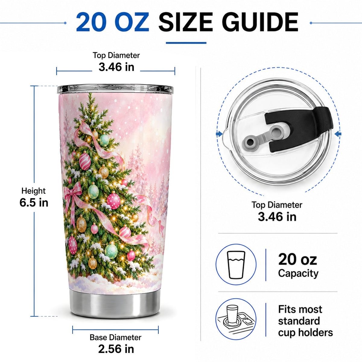 #pl[20oz|Steel] Pink Ribbon Christmas Tree Tumbler, 20oz Stainless Steel Drinkware