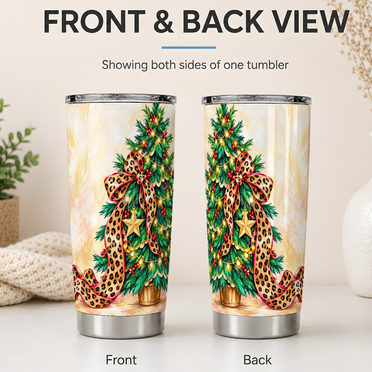 #pl[20oz|Steel] Leopard Print Christmas Tree Tumbler, 20oz Stainless Steel Drinkware