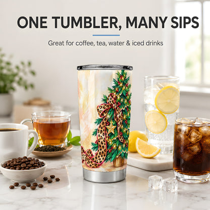 Leopard Print Christmas Tree Tumbler, 20oz Stainless Steel Drinkware