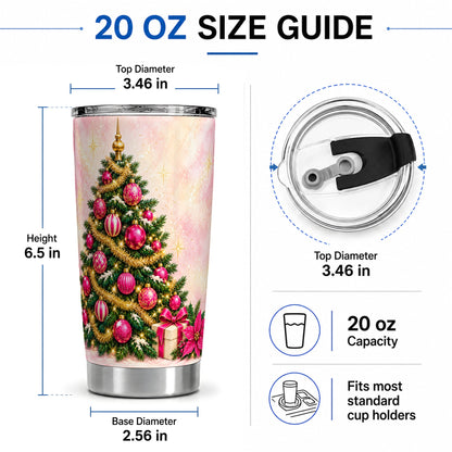 #pl[20oz|Steel] Pink Christmas Ornaments Tumbler, 20oz Stainless Steel Drinkware