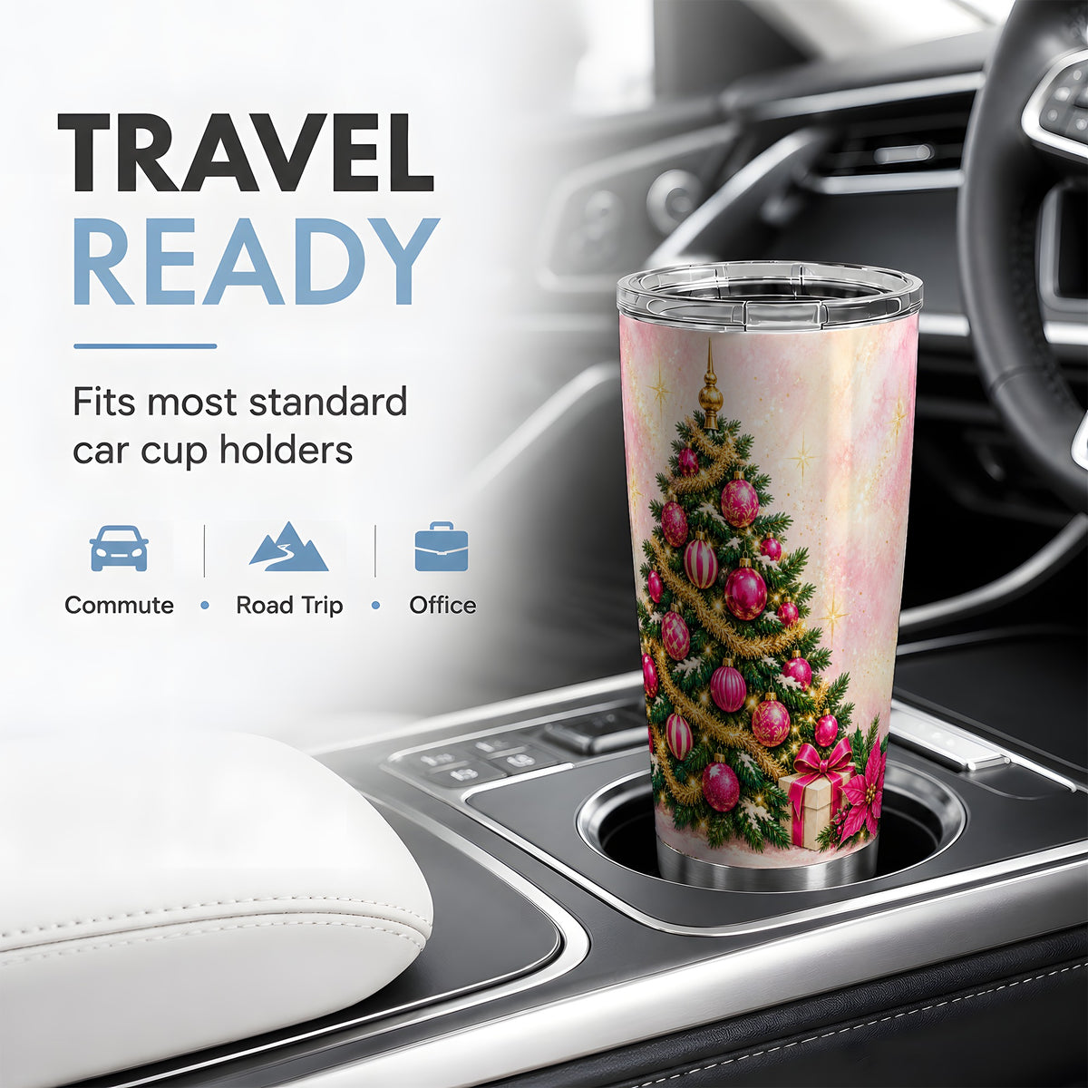 Pink Christmas Ornaments Tumbler, 20oz Stainless Steel Drinkware
