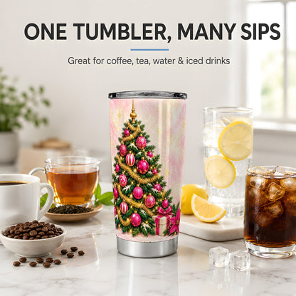 Pink Christmas Ornaments Tumbler, 20oz Stainless Steel Drinkware